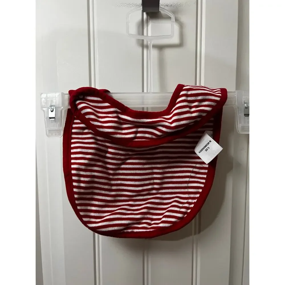 Buc-ee's Red & White Striped Newborn Bib Snap Closure beaver logo embroidery EUC
